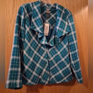 Womens Additions By Chicos Boucle Dream Alena Blazer Jacket Mosiac Teal Sz 1